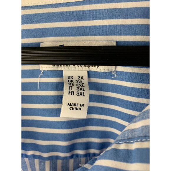 D&Co. Womens Striped Button-Up Shirt 2X Blue & White - Picture 4 of 5